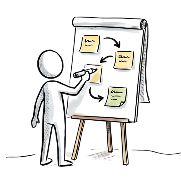 Online-Kurse – Strichmännchen vor Flipchart