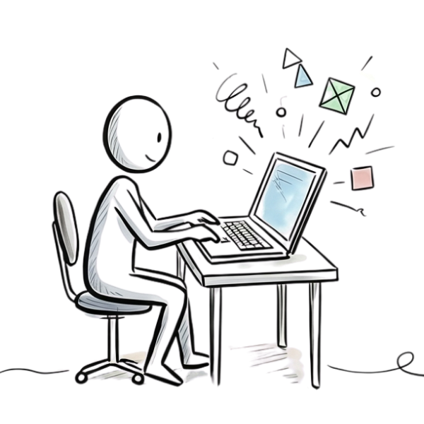 KI Schulungen – Strichmännchen am Computer